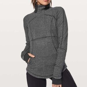 Lululemon Athletica Base Runner 1/2 Zip Mock Neck Fitted Herringbone Black sz 2